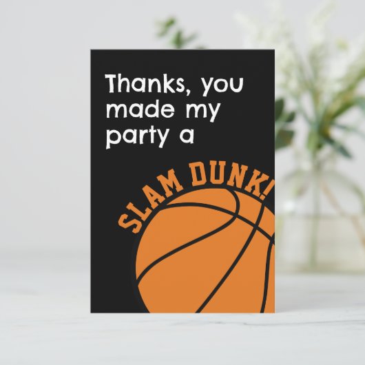 Slam Dunk Basketbal Verjaardagsfeest Bedankkaart (Staand voorkant)