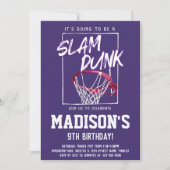 Slam Dunk Basketball Paars Birthday Partij Elke le Kaart (Voorkant)