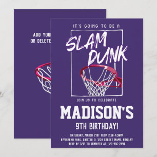 Slam Dunk Basketball Paars Birthday Partij Elke le Kaart