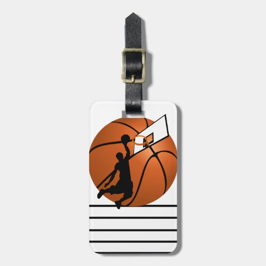 Slam Dunk Basketball Player met Hoop op Ball Bagagelabel (Voorkant verticaal)
