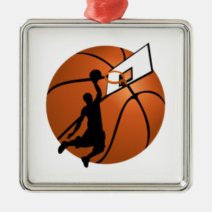 Slam Dunk Basketball Player met Hoop op Ball Metalen Ornament
