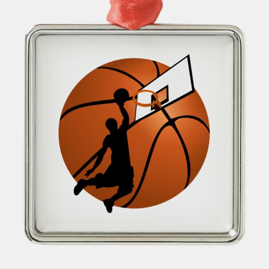 Slam Dunk Basketball Player met Hoop op Ball Metalen Ornament (Voorkant)
