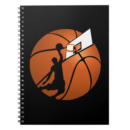 Slam Dunk Basketball Player met Hoop op Ball Notitieboek (Voorkant)
