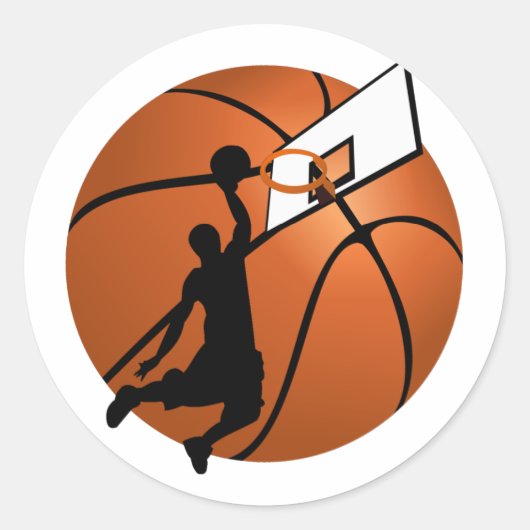 Slam Dunk Basketball Player met Hoop op Ball Ronde Sticker (Voorkant)