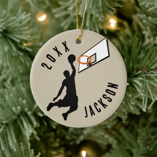 Slam Dunk! Basketbalspeler Kerstmis Keramisch Ornament (Boom)