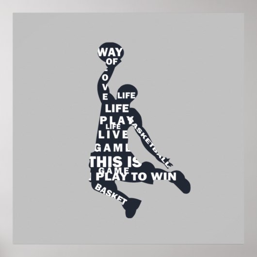 Slam dunk basketbalspeler met volledige body tekst poster (Voorkant)