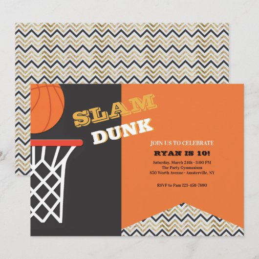 Slam Dunk Birthday Party Kaart (Voorkant / Achterkant)