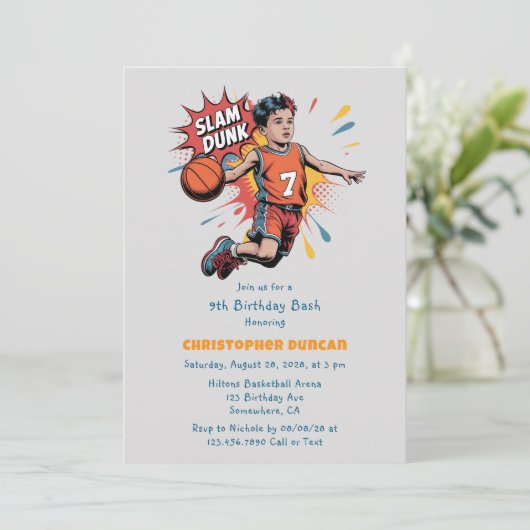 Slam Dunk Boy Verjaardag Bash Kaart (Staand voorkant)