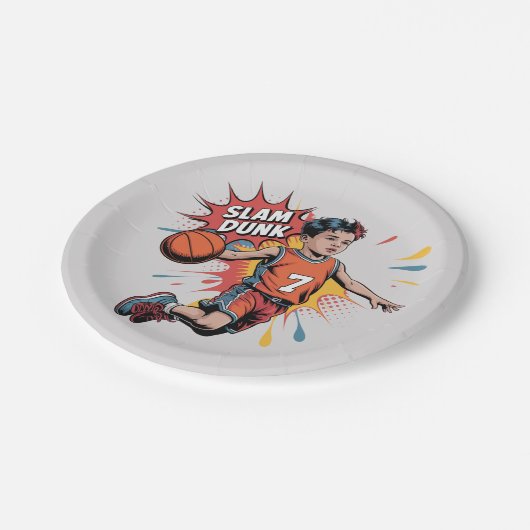 Slam Dunk Boy Verjaardag Bash Papieren Bordje (Gekanteld)