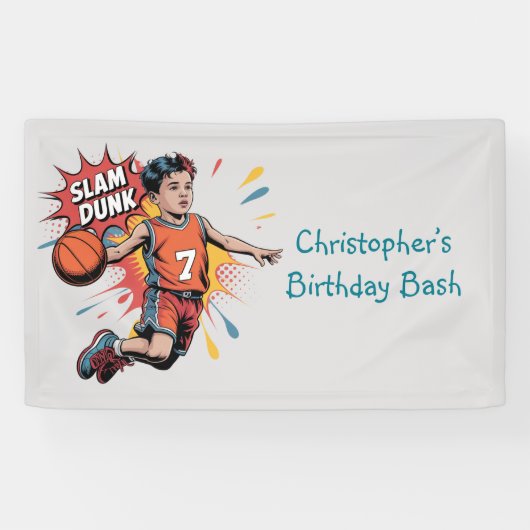 Slam Dunk Boy Verjaardag Bash Spandoek (Horizontaal)