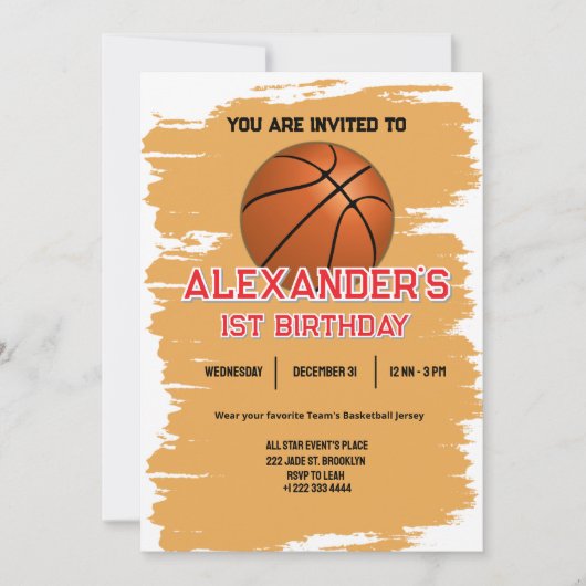 Slam Dunk eerste verjaardag Bash uitnodiging (Voorkant)