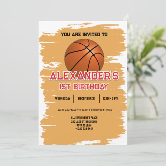 Slam Dunk eerste verjaardag Bash uitnodiging (Staand voorkant)