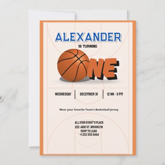 Slam Dunk eerste verjaardag Bash uitnodiging (Voorkant)