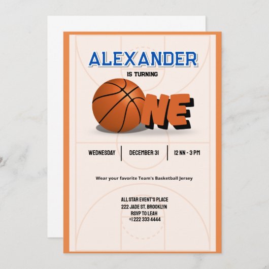 Slam Dunk eerste verjaardag Bash uitnodiging (Voorkant / Achterkant)