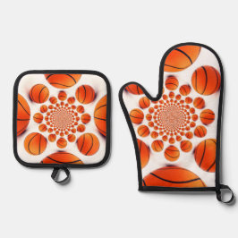 Slam Dunk Kaleidoscoop Basketbal-geïnspireerde keu Ovenwant & Pannenlap Set