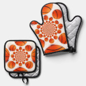 Slam Dunk Kaleidoscoop Basketbal-geïnspireerde keu Ovenwant & Pannenlap Set (Voorkant / Achterkant)