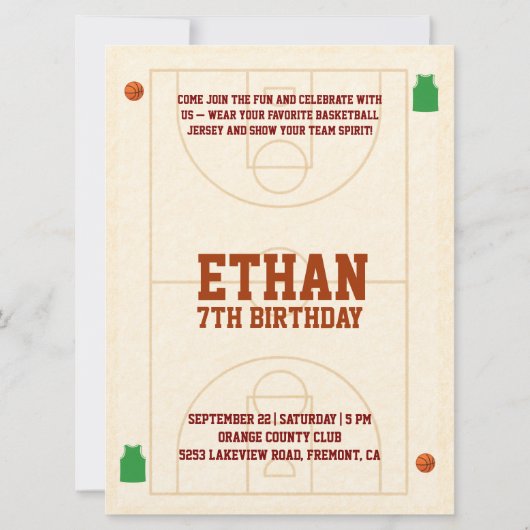 Slam Dunk Kids Basketball Birthday Invitation  (Achterkant)