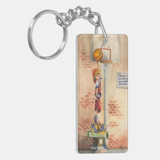 Slam Dunk op Basketball Hoop van Jay Throckmorton Sleutelhanger (Voorkant Links)