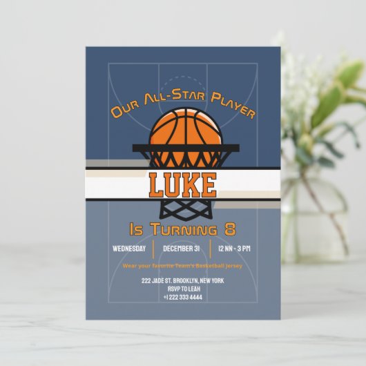 Slam Dunk Verjaardagsfeest Uitnodiging (Staand voorkant)