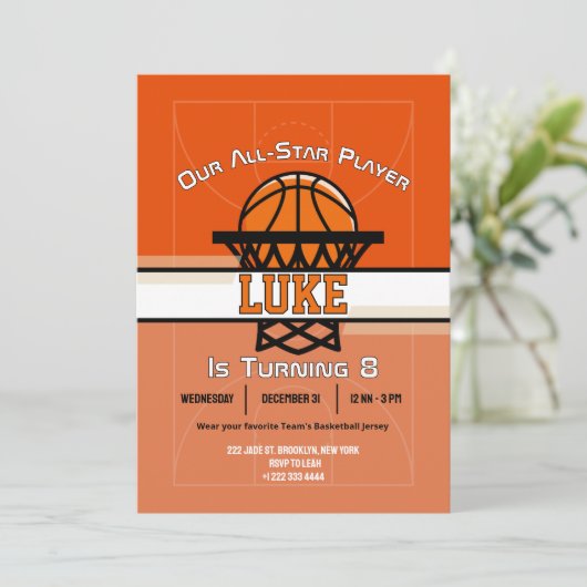 Slam Dunk Verjaardagsfeest Uitnodiging  (Staand voorkant)
