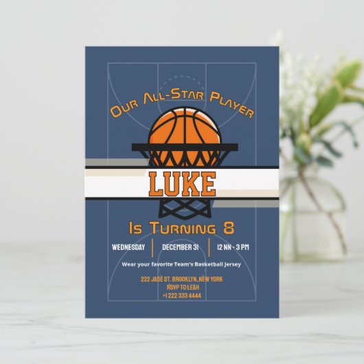 Slam Dunk Verjaardagsfeest Uitnodiging (Staand voorkant)