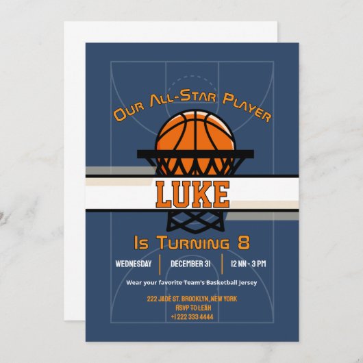 Slam Dunk Verjaardagsfeest Uitnodiging (Voorkant / Achterkant)