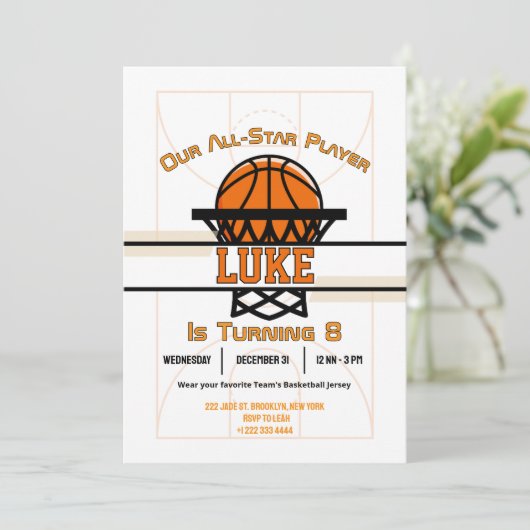 Slam Dunk Verjaardagsfeest Uitnodiging (Staand voorkant)