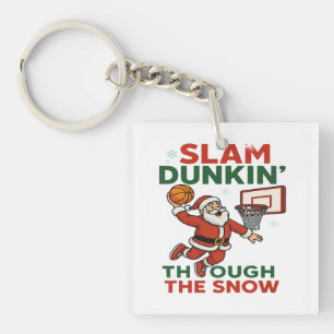 Slam Dunkin Door De Sneeuw- Kerst Basketbal Sleutelhanger