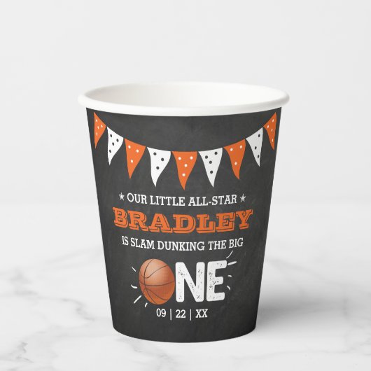 Slam Dunking the Big One | Basketball 1e verjaarda Papieren Bekers (Voorkant)
