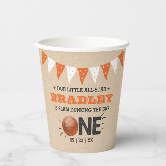 Slam Dunking the Big One | Basketball 1e verjaarda Papieren Bekers (Voorkant)
