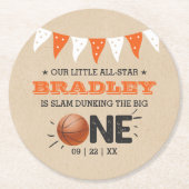 Slam Dunking the Big One | Basketball 1e verjaarda Ronde Kartonnen Onderzetter (Voorkant)
