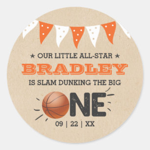 Slam Dunking the Big One Basketball 1e verjaarda Ronde Sticker