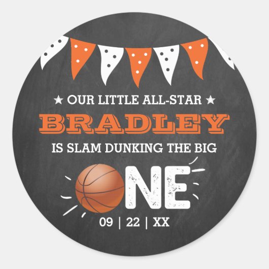 Slam Dunking the Big One | Basketball 1e verjaarda Ronde Sticker (Voorkant)