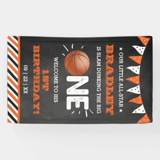 Slam Dunking the Big One | Basketball 1e verjaarda Spandoek (Horizontaal)