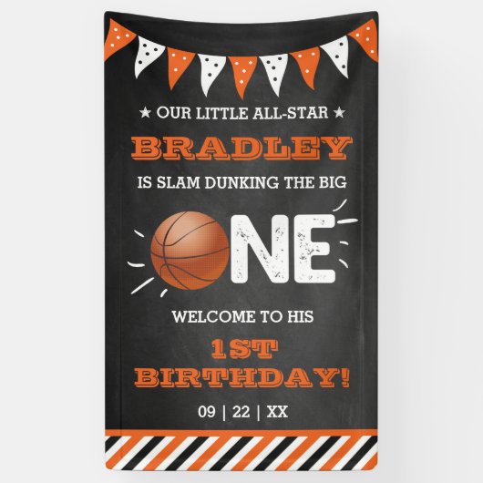 Slam Dunking the Big One | Basketball 1e verjaarda Spandoek (Verticaal)