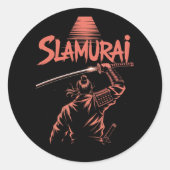 Slamurai Funny Samurai Pun T-shirt Japanse parodie Ronde Sticker (Voorkant)