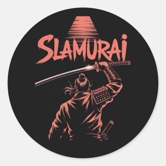 Slamurai Funny Samurai Pun T-shirt Japanse parodie Ronde Sticker (Voorkant)