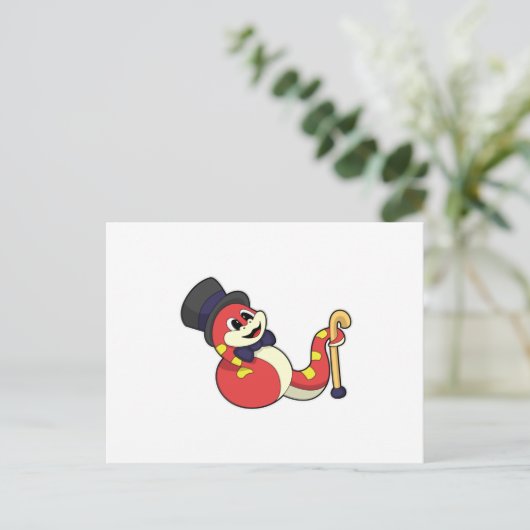 Slang als bruidegom met hoed briefkaart (Staand voorkant)