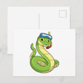 Slang als duiker met snorkel briefkaart (Voorkant / Achterkant)