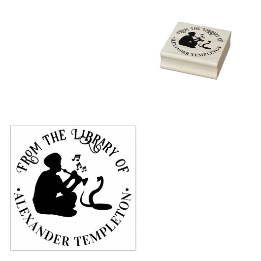 Slang Charmer en Cobra Ronde Bibliotheek Boeknaam Rubberstempel (Gestempeld)