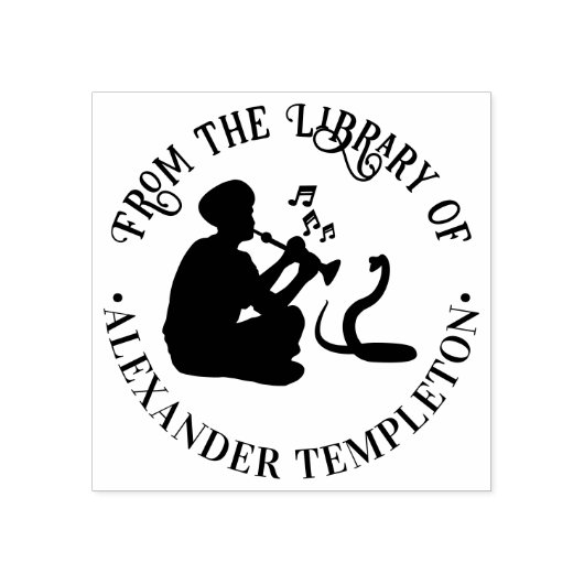 Slang Charmer en Cobra Ronde Bibliotheek Boeknaam Rubberstempel (Afrduk)