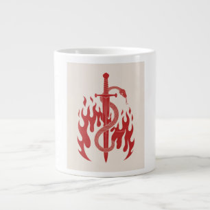 Slang en Zwaard Risograaf Kunstprint Rode Vlam Grote Koffiekop