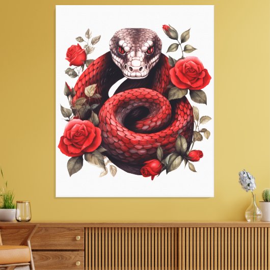 Slang gewikkeld in Rozen Canvas Afdruk (Insitu (Woonkamer))