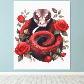 Slang gewikkeld in Rozen Canvas Afdruk (Insitu (Houten vloer))