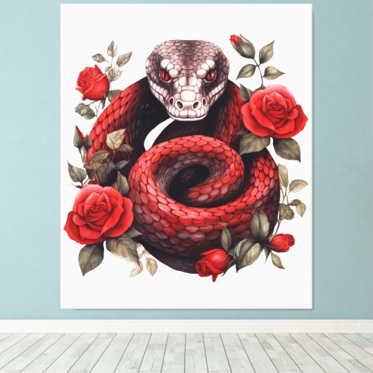 Slang gewikkeld in Rozen Canvas Afdruk (Insitu (Houten vloer))