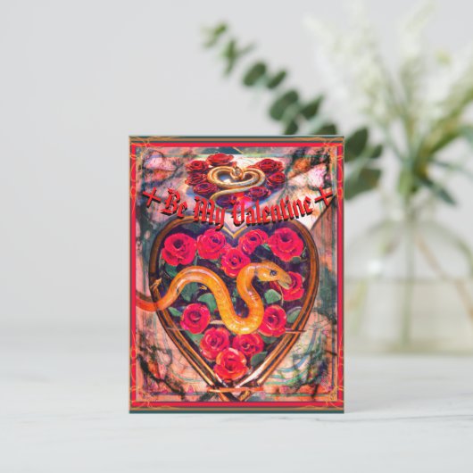 Slang, Hart en Rozen Dodelijke Valentijn Poster Feestdagenkaart (Staand voorkant)