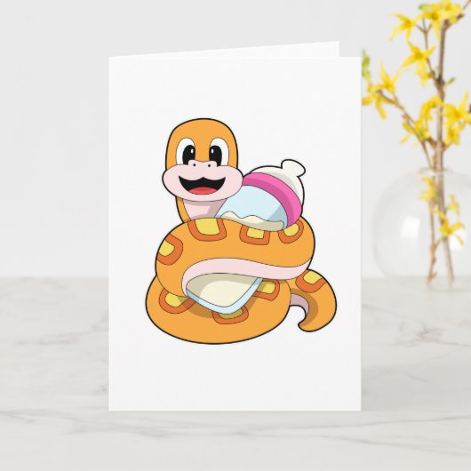 Slang met babyfles kaart (Gele Bloem)