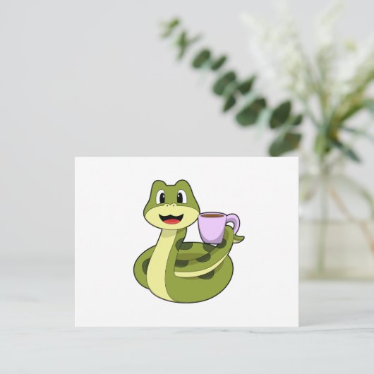 Slang met kopje koffie briefkaart (Staand voorkant)