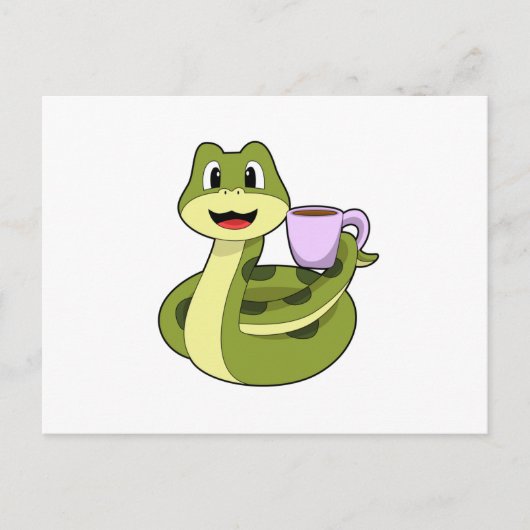 Slang met kopje koffie briefkaart (Voorkant)