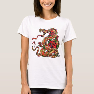 Slang met rozen tattoo t-shirt
